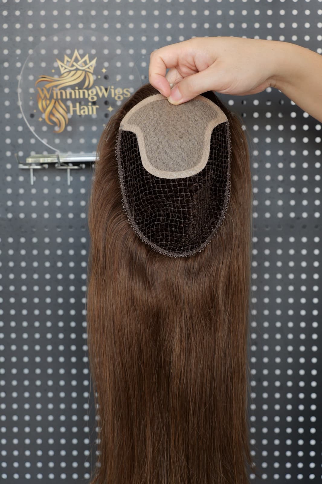 Brown fishnet topper interior showing a breathable fishnet base and front panel