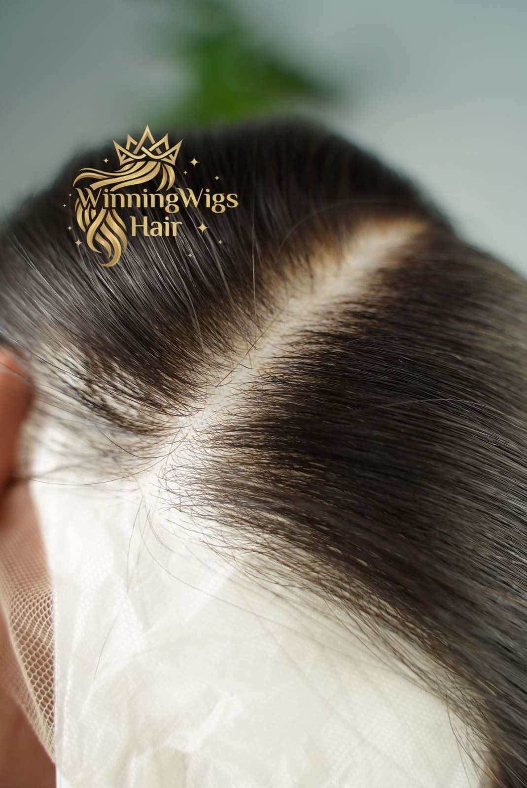 Invisible Hairline human hair wig with a close-up lace hairline detail