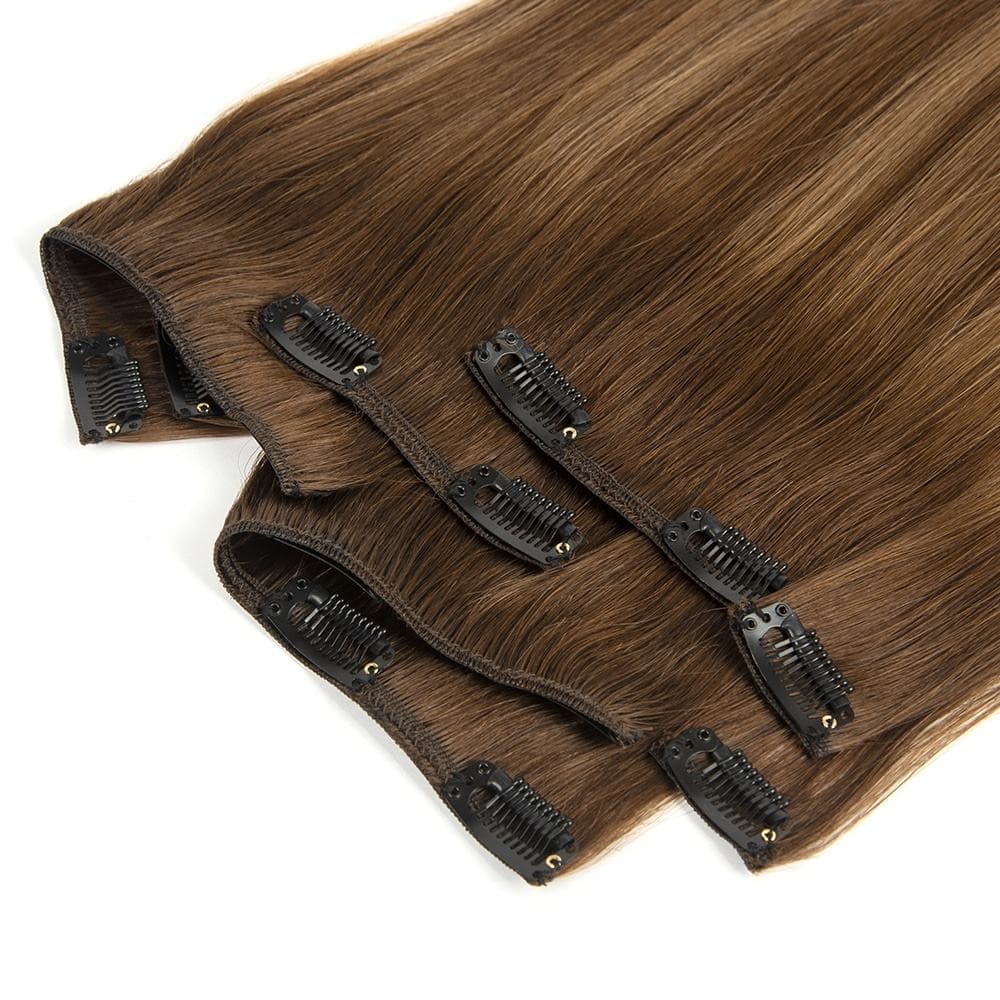 Brown Regular Clip-In human hair extensions with secure pressure-sensitive clips